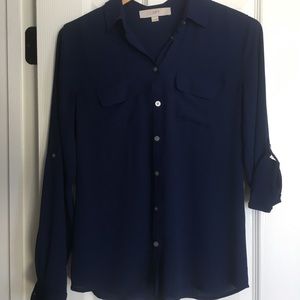Women’s navy blue silk LOFT shirt